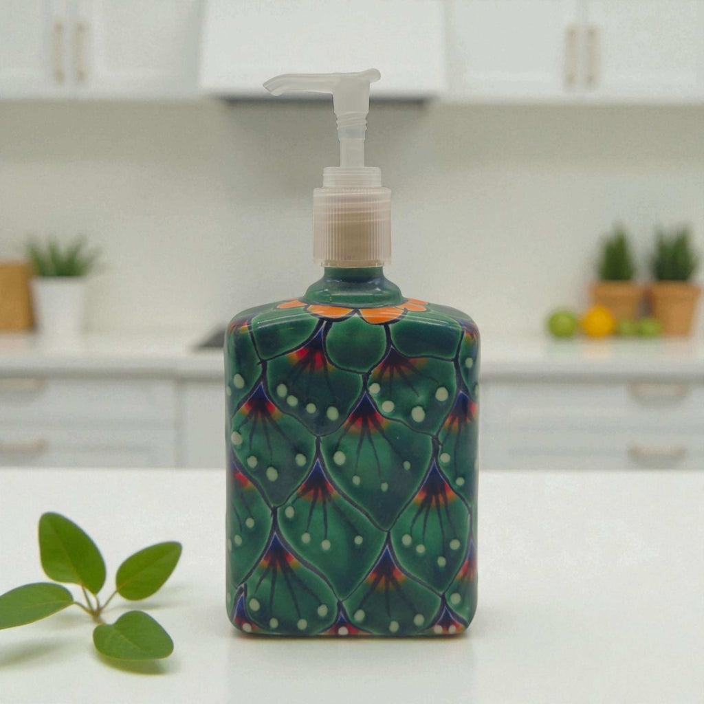 Peacock Feather Talavera Soap Dispenser | Hand-Painted Ceramic Talavera Soap Dispenser La Vie Bien Peacock Feather Talavera Soap Dispenser | Hand-Painted Ceramic