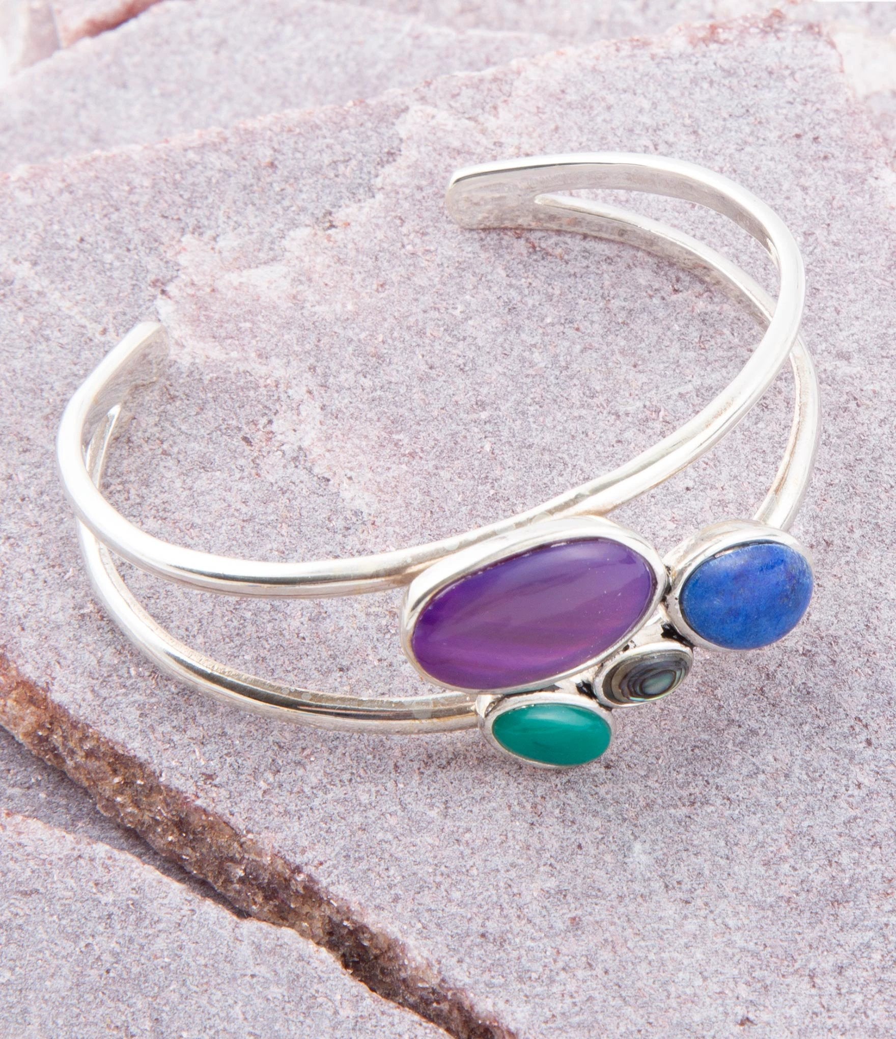 Peacock Multi-Stone and Sterling Silver Cuff Bracelet by Barse Jewelry