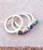Peacock Colorful Multi-Stone and Sterling Silver Ring Set by Barse Jewelry