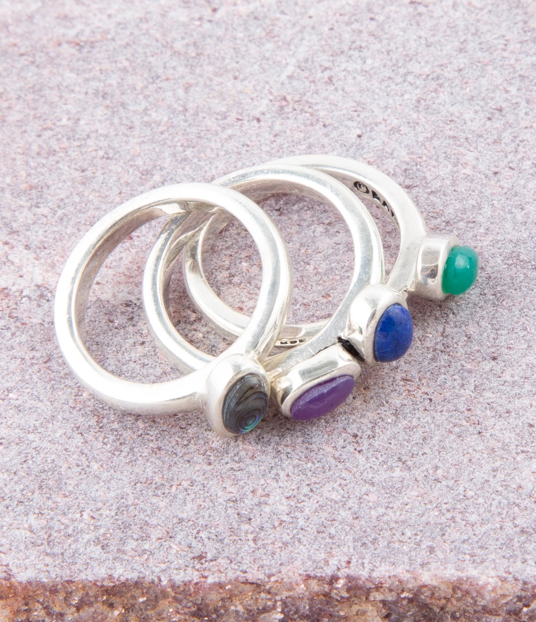 Peacock Colorful Multi-Stone and Sterling Silver Ring Set by Barse Jewelry