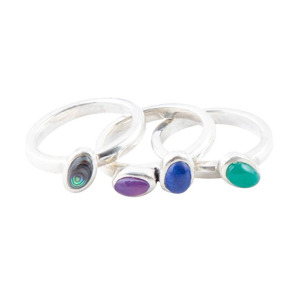 Peacock Colorful Multi-Stone and Sterling Silver Ring Set by Barse Jewelry
