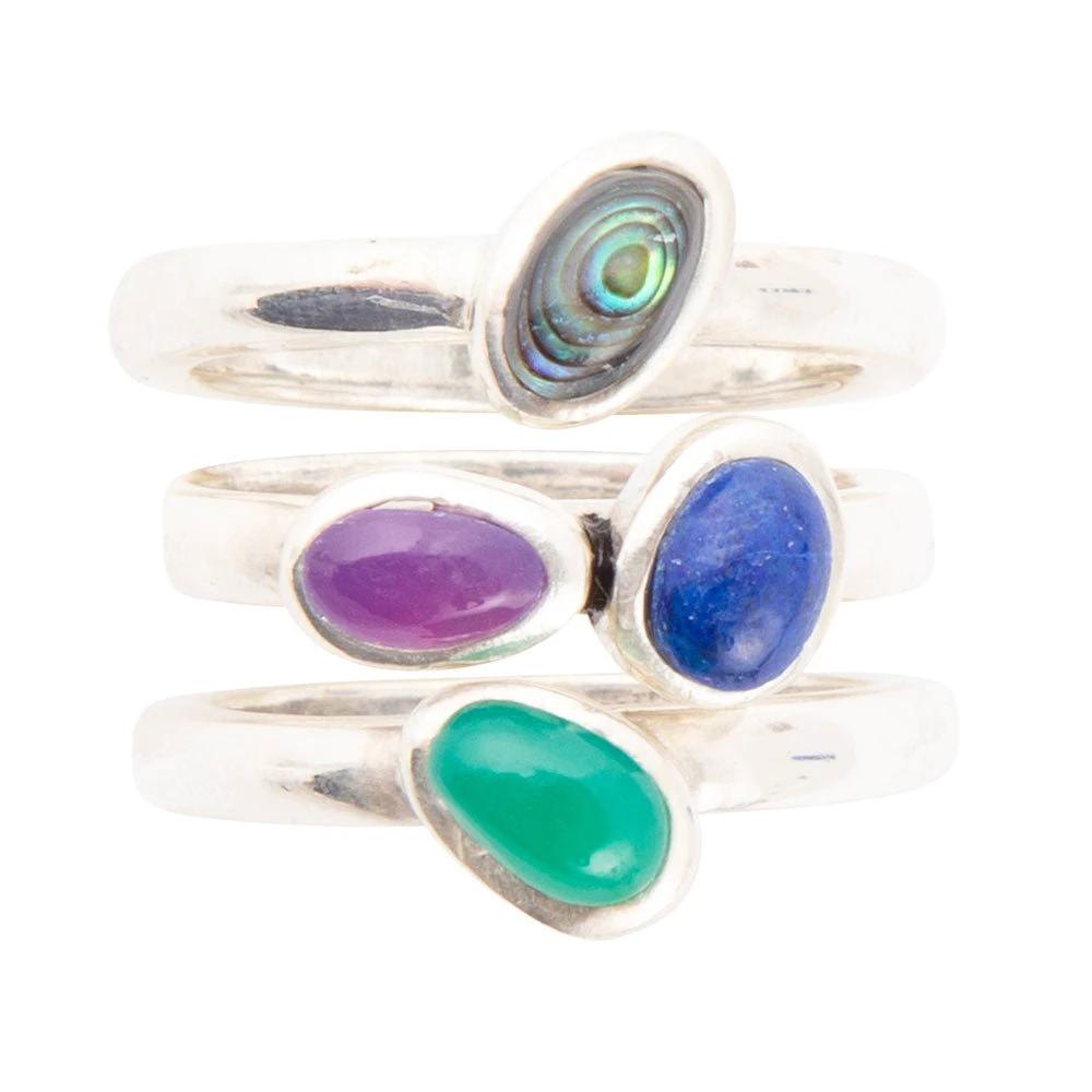 Peacock Colorful Multi-Stone and Sterling Silver Ring Set by Barse Jewelry