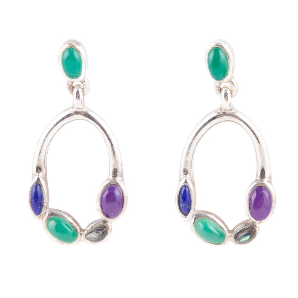 Peacock Multi-Stone Sterling Silver Earrings by Barse Jewelry