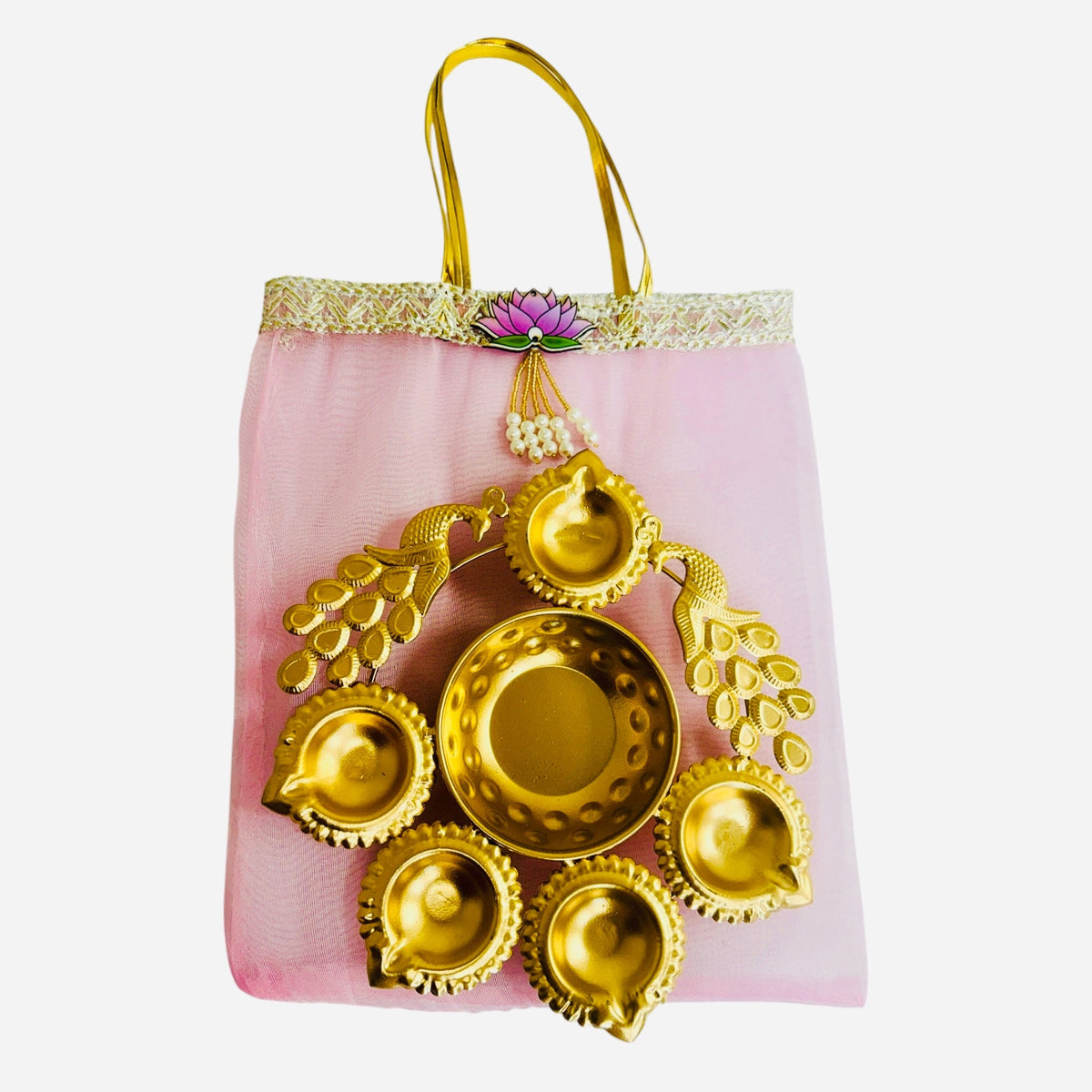 Peacock Urli with Tissue Bags Combo - Return Gifts for Housewarming, Diwali or Puja La Vie Bien Peacock Urli with Tissue Bags Combo - Return Gifts for Housewarming, Diwali or Puja