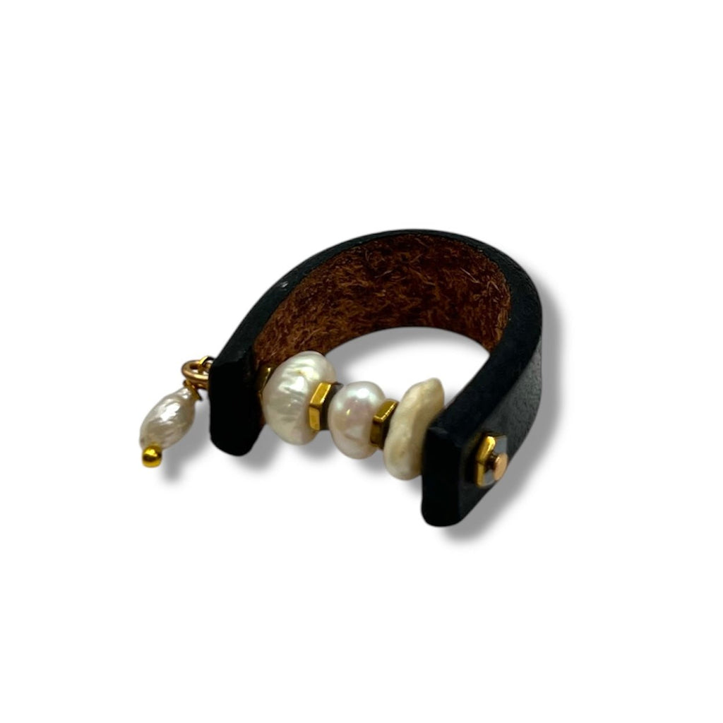 Pearl and Gold Leather Ring Rings La Vie Bien Pearl and Gold Leather Ring