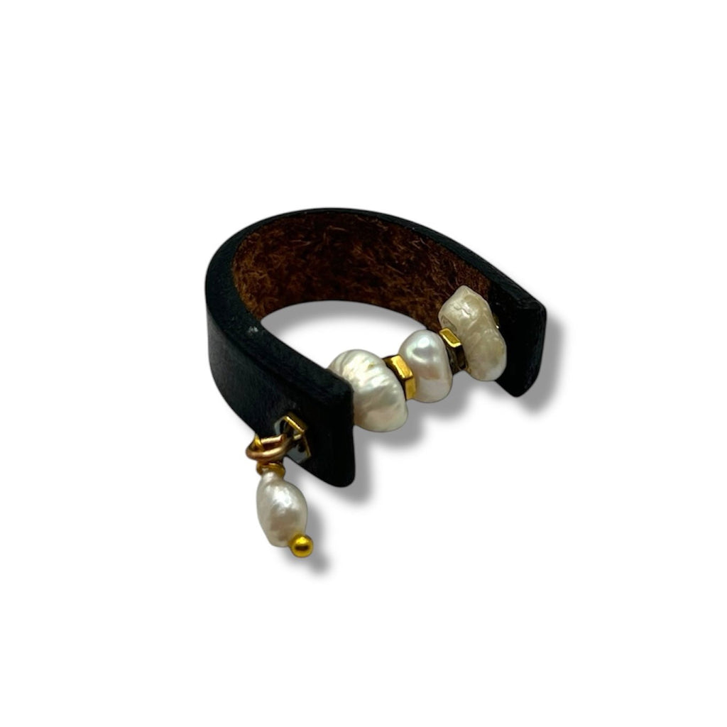 Pearl and Gold Leather Ring Rings La Vie Bien Pearl and Gold Leather Ring