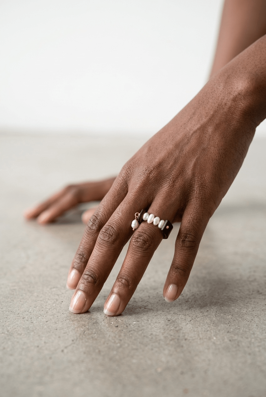 Pearl and Gold Leather Ring Rings La Vie Bien Pearl and Gold Leather Ring