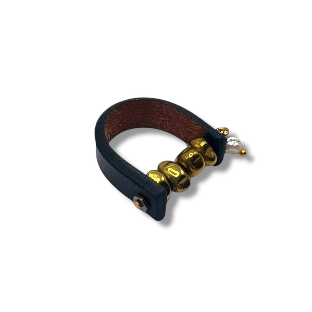 Pearl and Gold Leather Ring Rings La Vie Bien Pearl and Gold Leather Ring