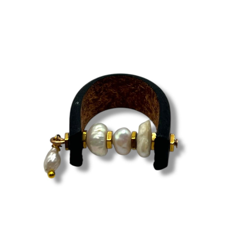 Pearl and Gold Leather Ring Rings La Vie Bien Pearl and Gold Leather Ring