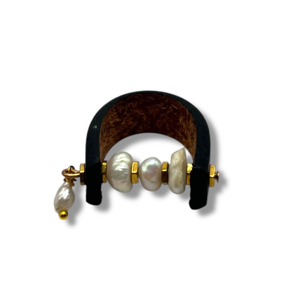 Pearl and Gold Leather Ring Rings La Vie Bien Pearl and Gold Leather Ring