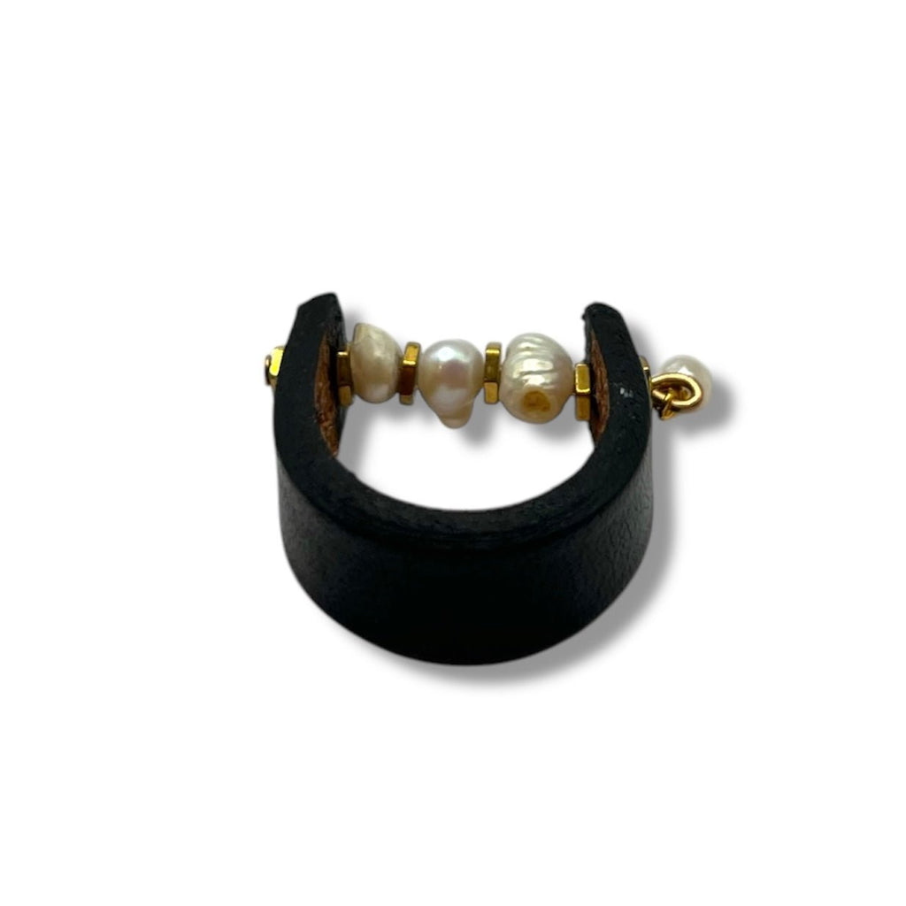 Pearl and Gold Leather Ring Rings La Vie Bien Pearl and Gold Leather Ring