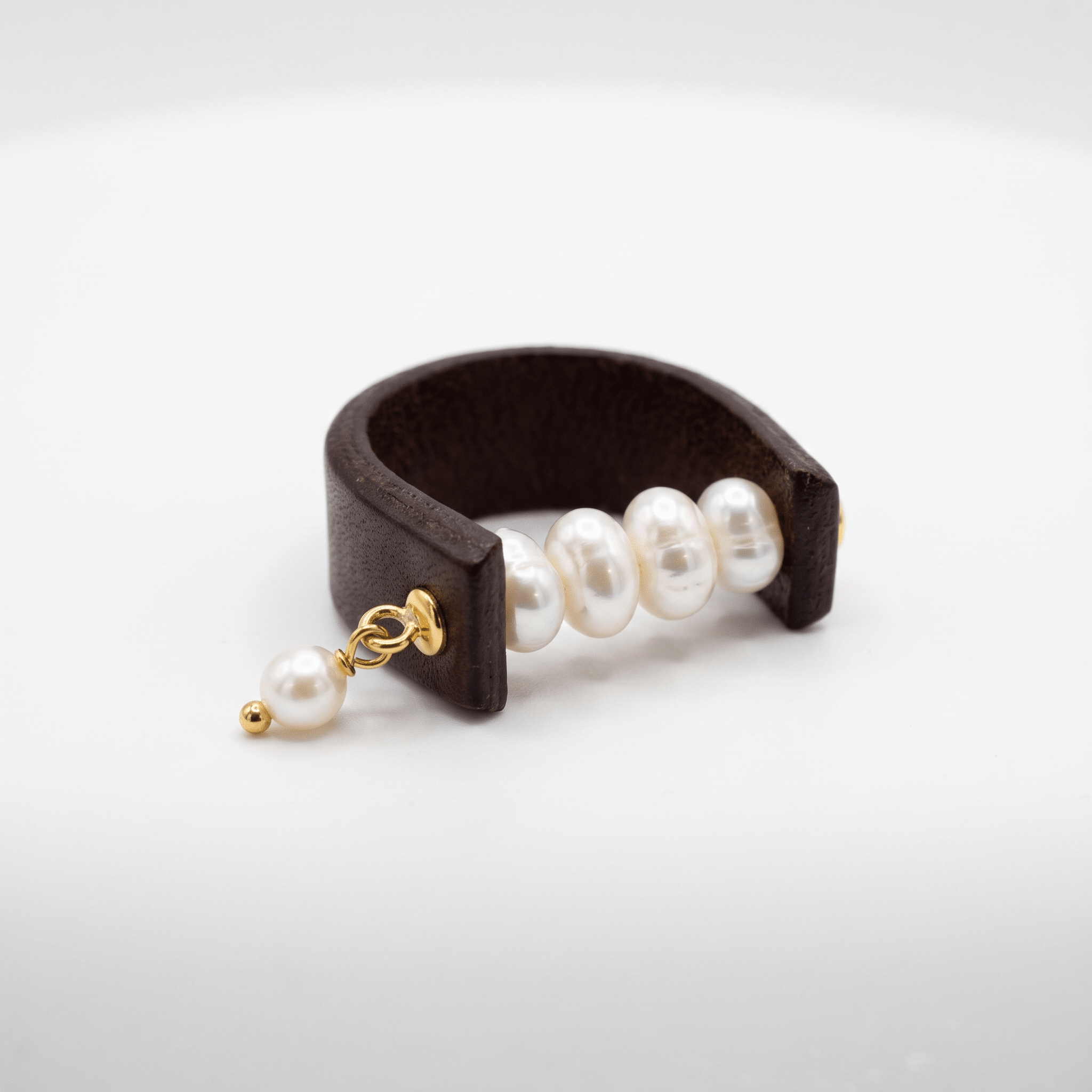 Pearl and Gold Leather Ring Rings La Vie Bien Pearl and Gold Leather Ring