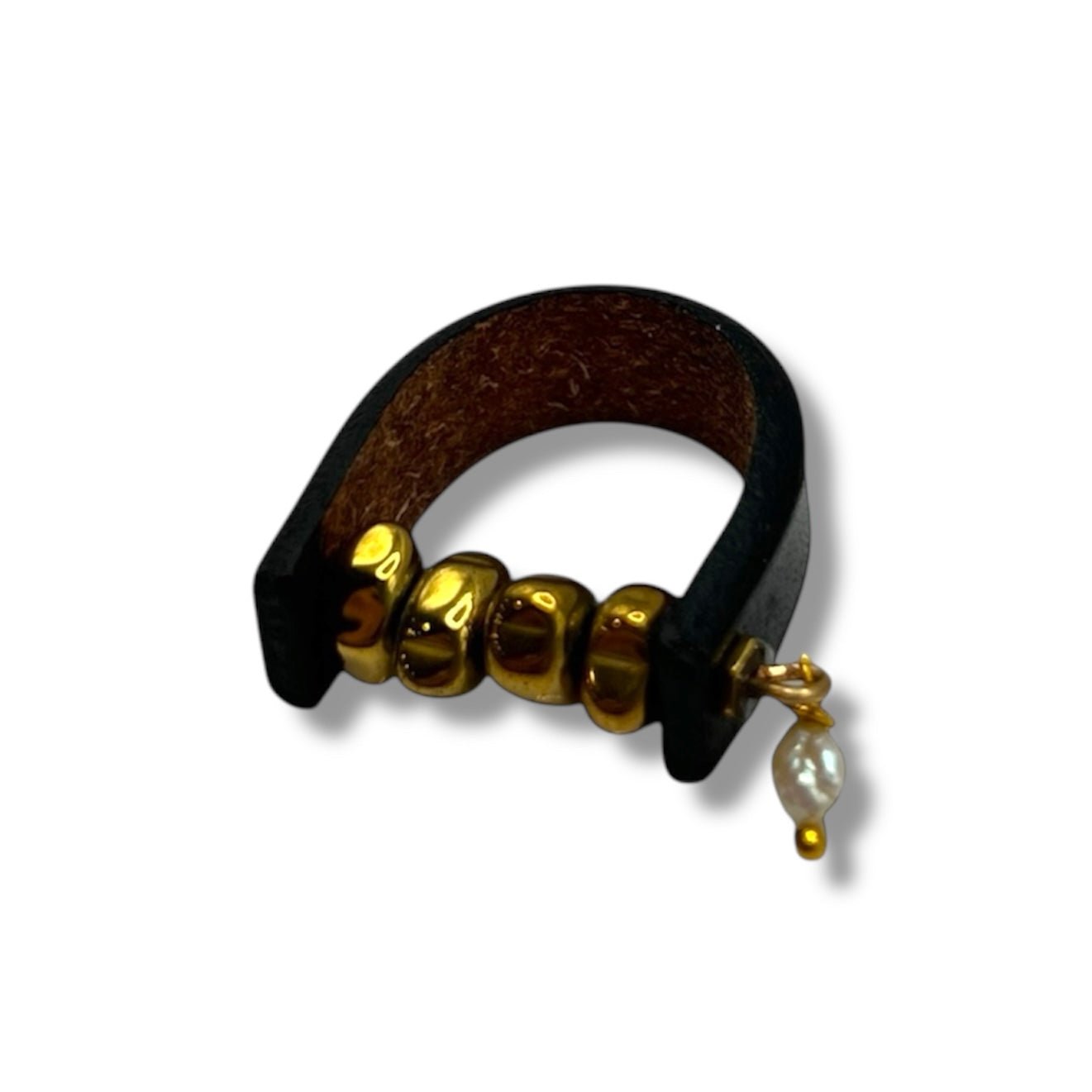 Pearl and Gold Leather Ring Rings La Vie Bien Pearl and Gold Leather Ring