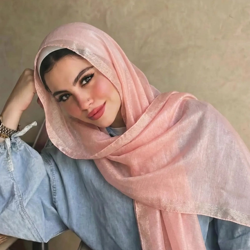 Pearl Beaded Gold Border Chiffon Hijab Shawl(MH236) La Vie Bien Pearl Beaded Gold Border Chiffon Hijab Shawl(MH236)