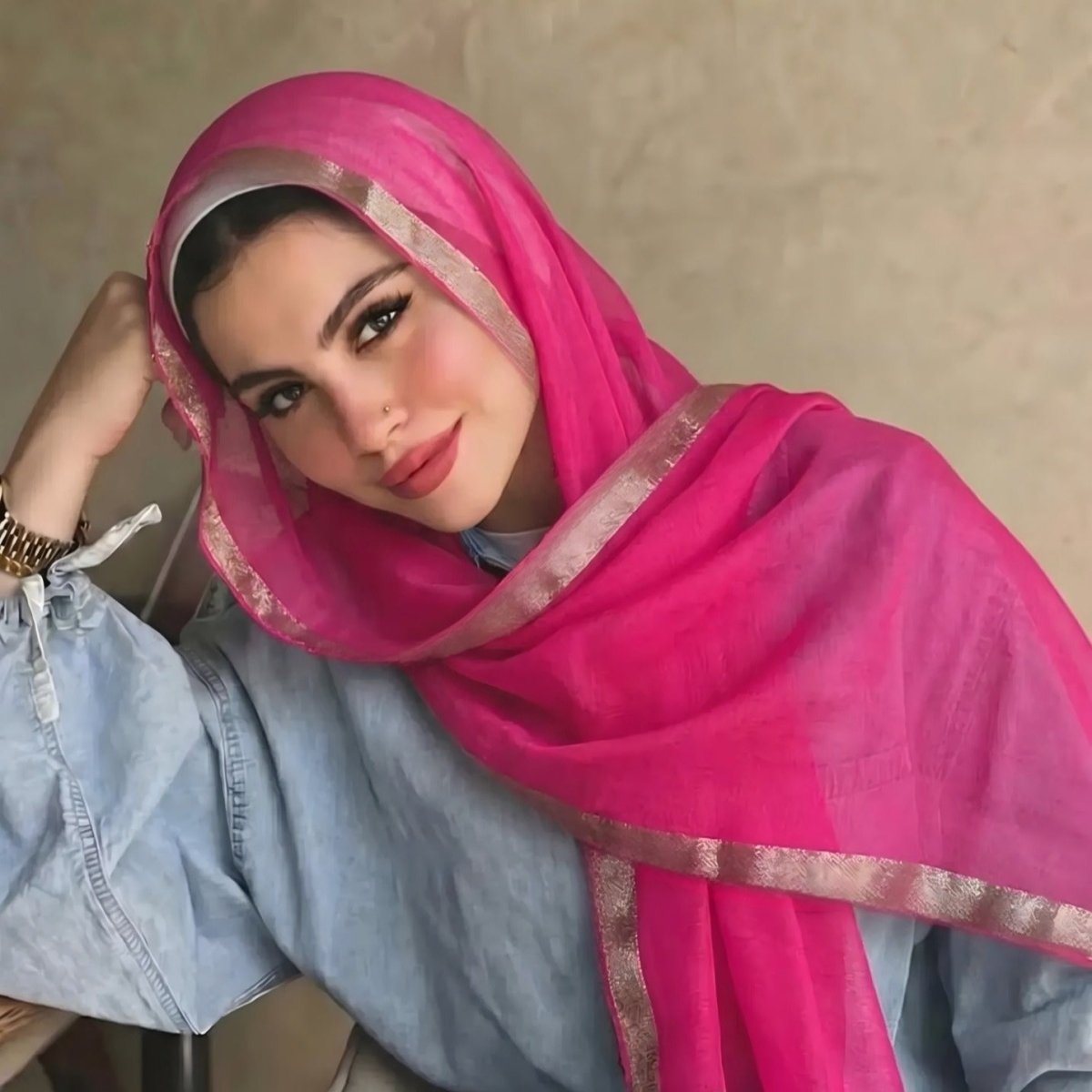 Pearl Beaded Gold Border Chiffon Hijab Shawl(MH236) La Vie Bien Pearl Beaded Gold Border Chiffon Hijab Shawl(MH236)
