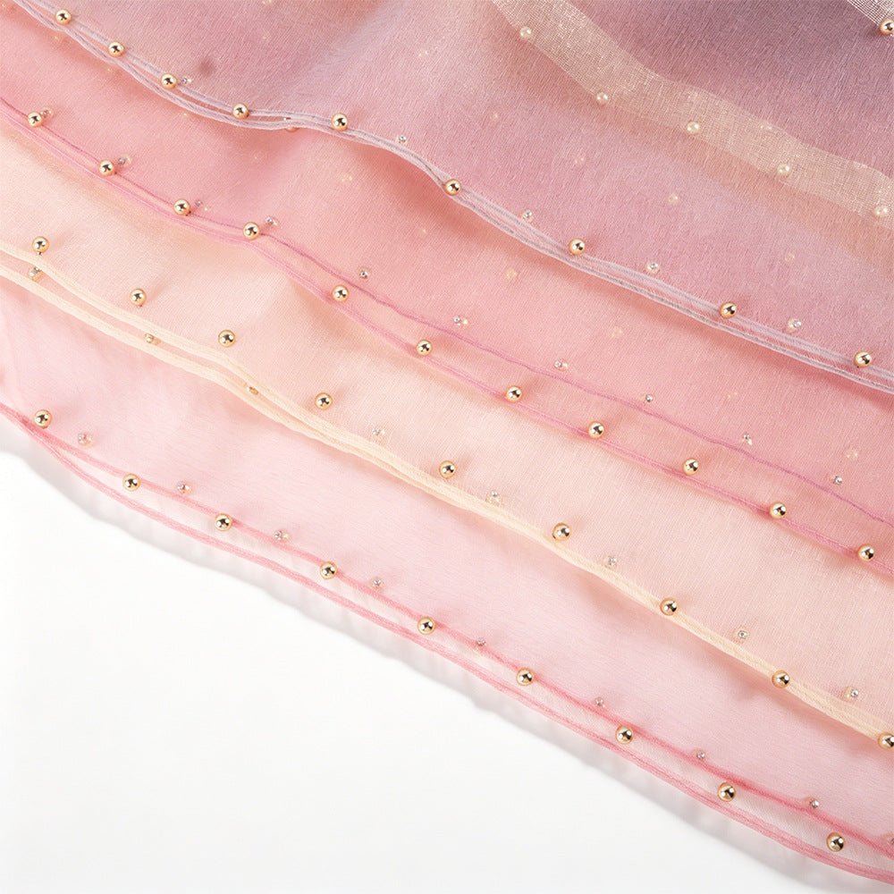 Pearl Beaded Gold Border Chiffon Hijab Shawl(MH236) La Vie Bien Pearl Beaded Gold Border Chiffon Hijab Shawl(MH236)