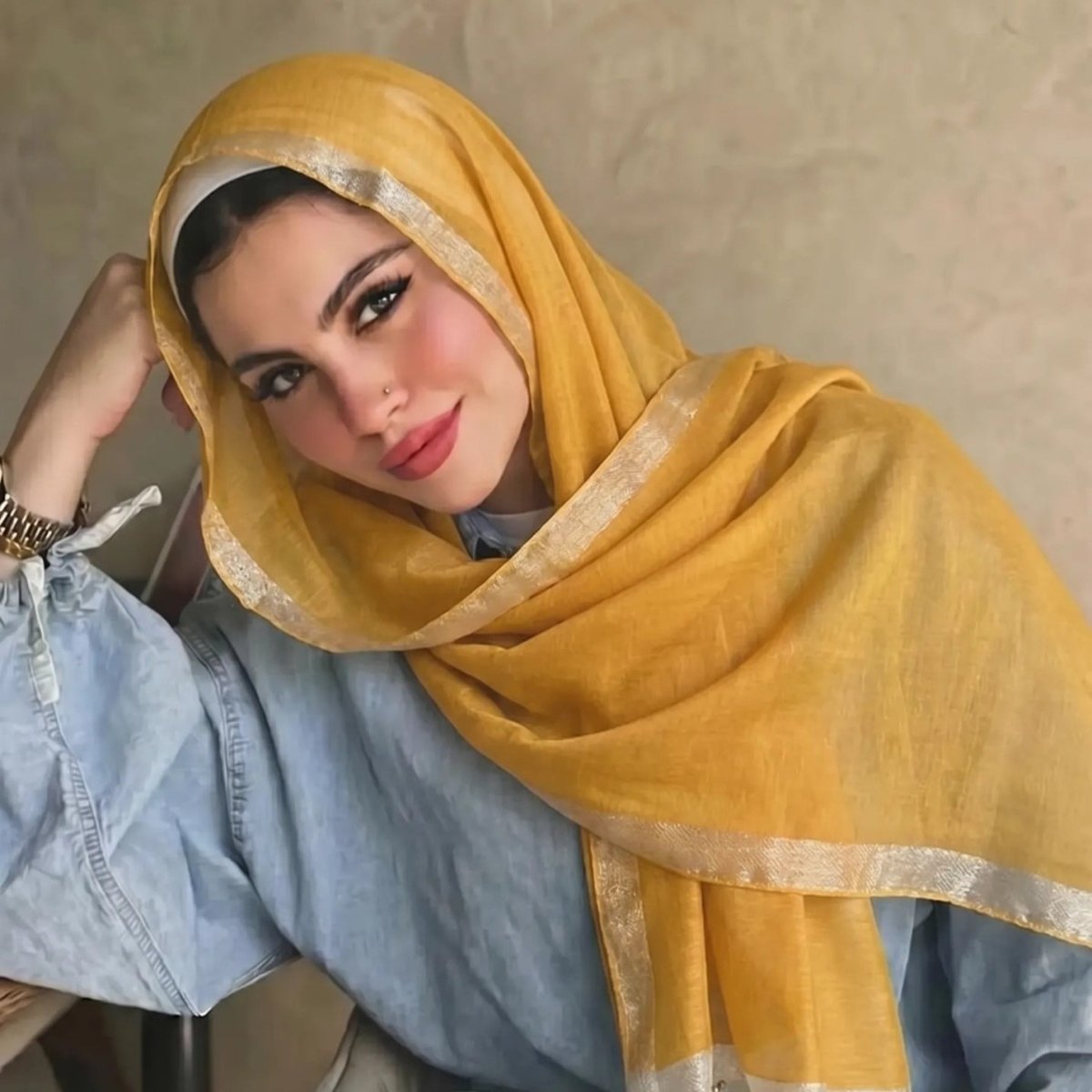 Pearl Beaded Gold Border Chiffon Hijab Shawl(MH236) La Vie Bien Pearl Beaded Gold Border Chiffon Hijab Shawl(MH236)