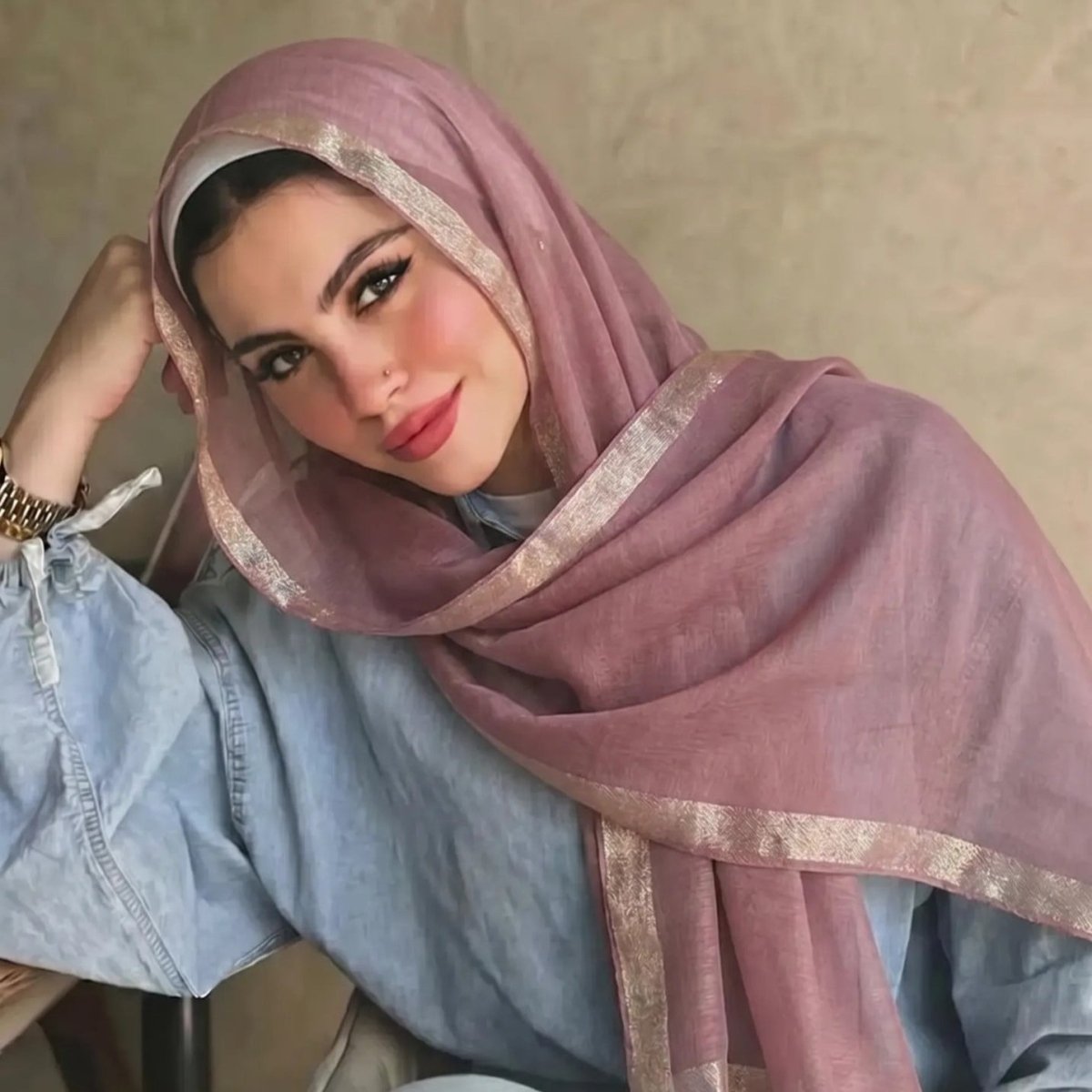 Pearl Beaded Gold Border Chiffon Hijab Shawl(MH236) La Vie Bien Pearl Beaded Gold Border Chiffon Hijab Shawl(MH236)