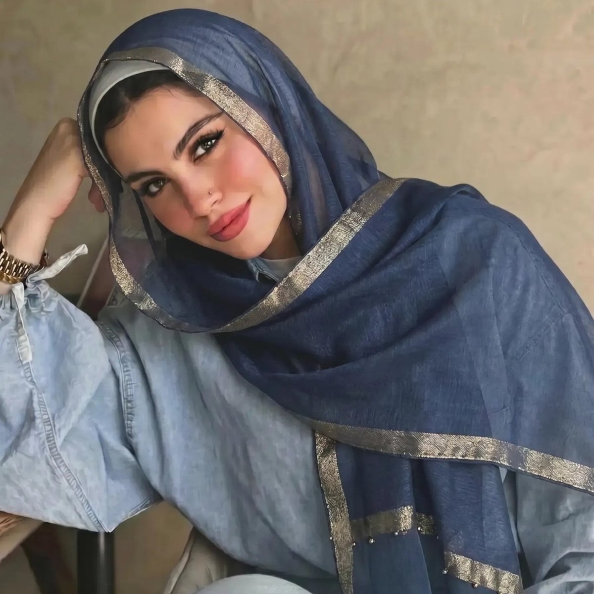 Pearl Beaded Gold Border Chiffon Hijab Shawl(MH236) La Vie Bien Pearl Beaded Gold Border Chiffon Hijab Shawl(MH236)