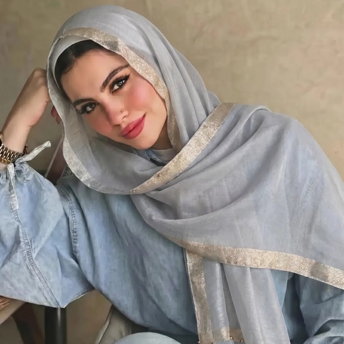 Pearl Beaded Gold Border Chiffon Hijab Shawl(MH236) La Vie Bien Pearl Beaded Gold Border Chiffon Hijab Shawl(MH236)