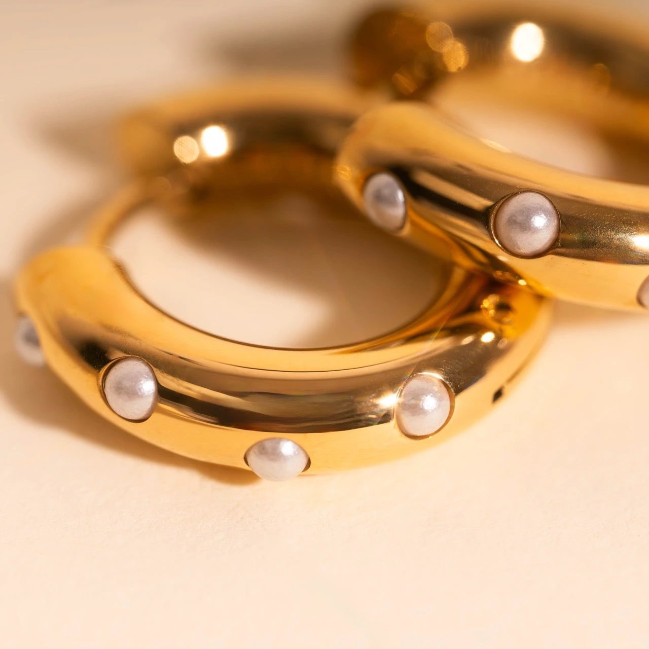 Pearl Chunky Rounded Huggie Hoop Earrings by Oh Clementine