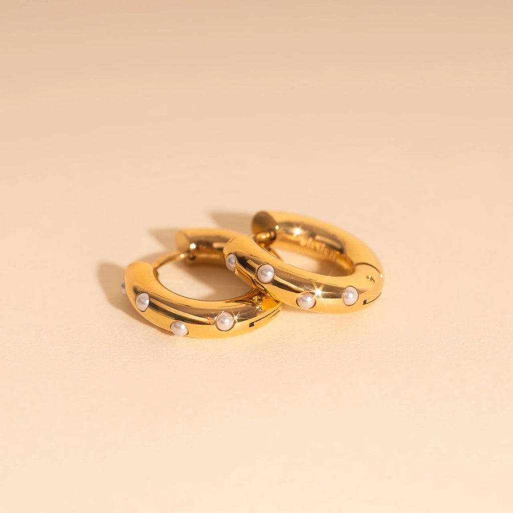 Pearl Chunky Rounded Huggie Hoop Earrings by Oh Clementine