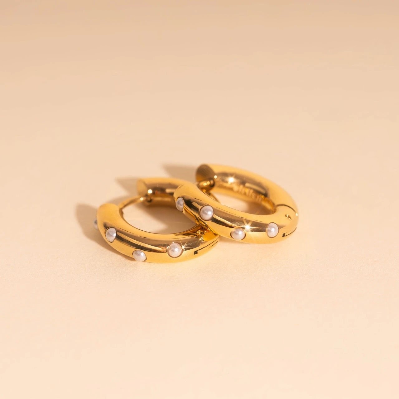 Pearl Chunky Rounded Huggie Hoop Earrings by Oh Clementine