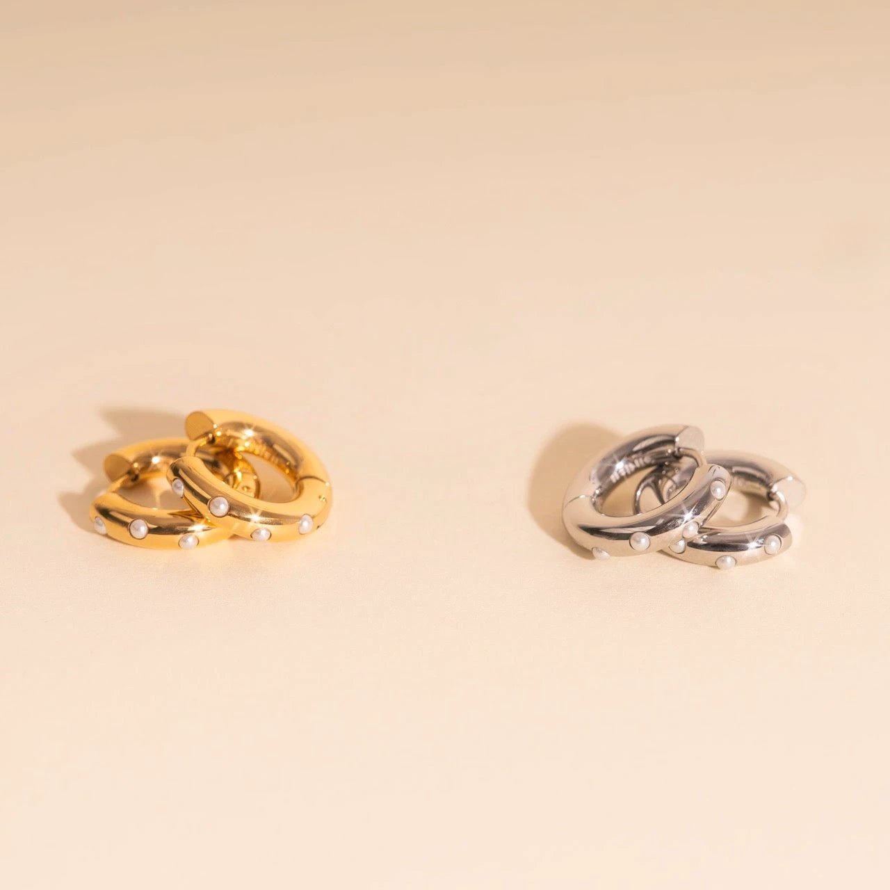 Pearl Chunky Rounded Huggie Hoop Earrings by Oh Clementine