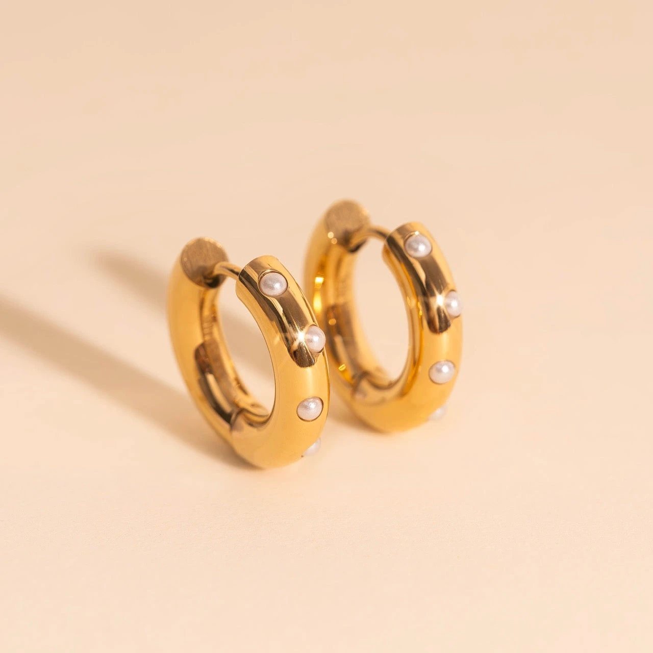 Pearl Chunky Rounded Huggie Hoop Earrings by Oh Clementine