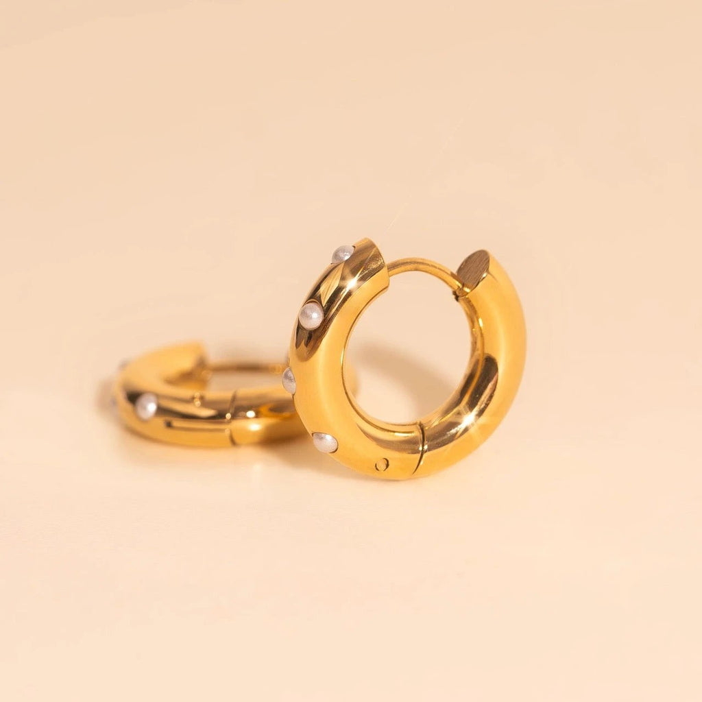 Pearl Chunky Rounded Huggie Hoop Earrings by Oh Clementine