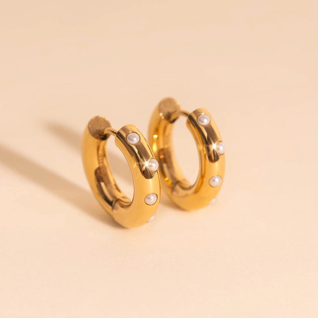 Pearl Chunky Rounded Huggie Hoop Earrings by Oh Clementine