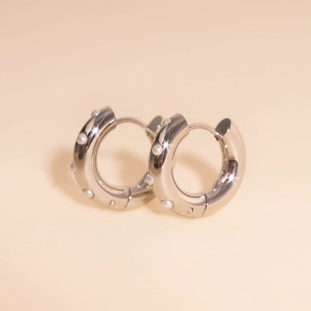 Pearl Chunky Rounded Huggie Hoop Earrings by Oh Clementine