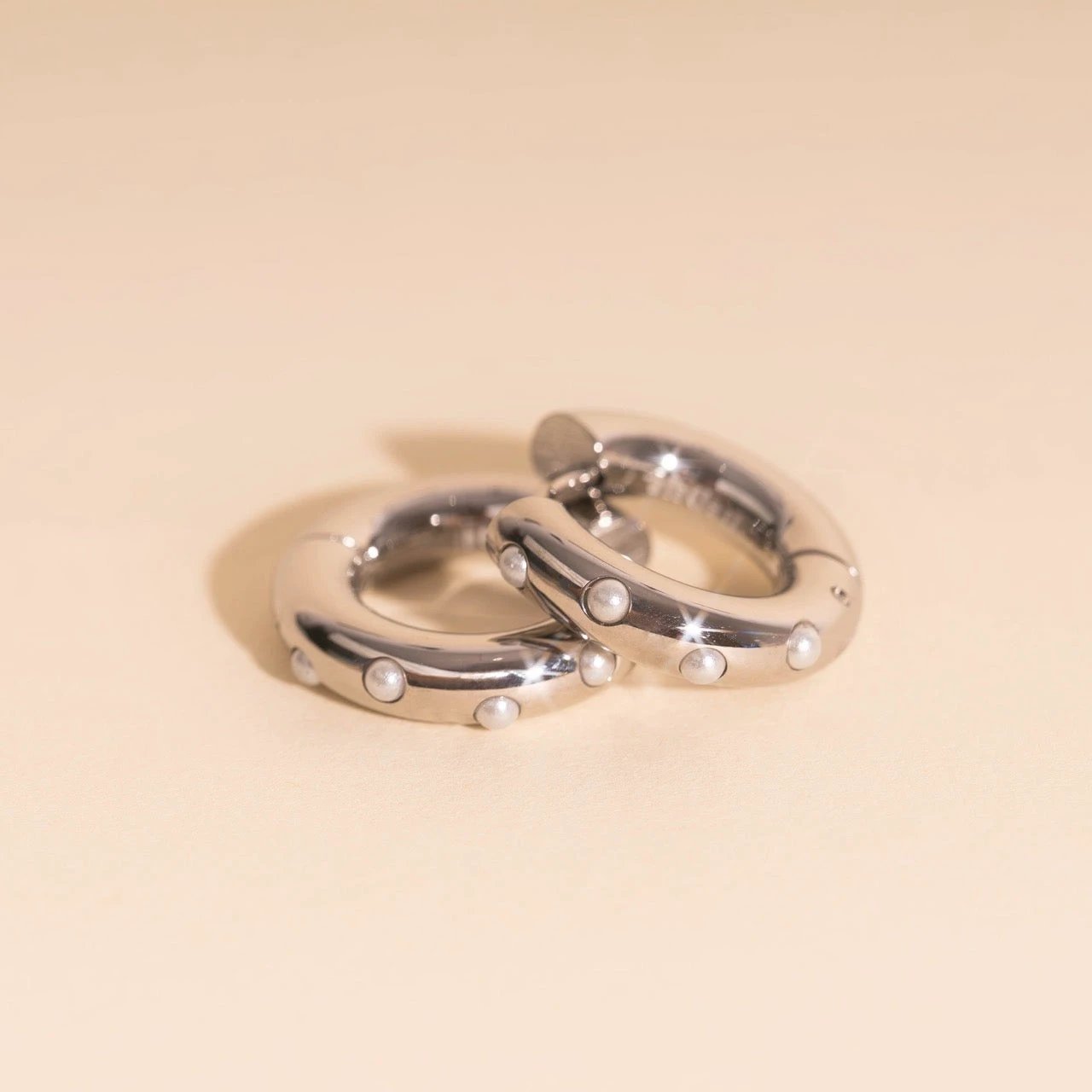 Pearl Chunky Rounded Huggie Hoop Earrings by Oh Clementine