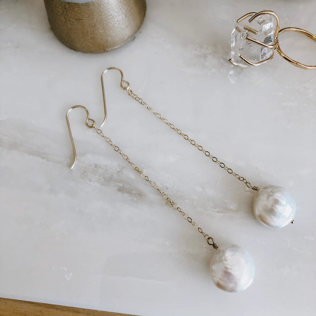 Pearl Coin Drop Earrings by Derive Jewelry
