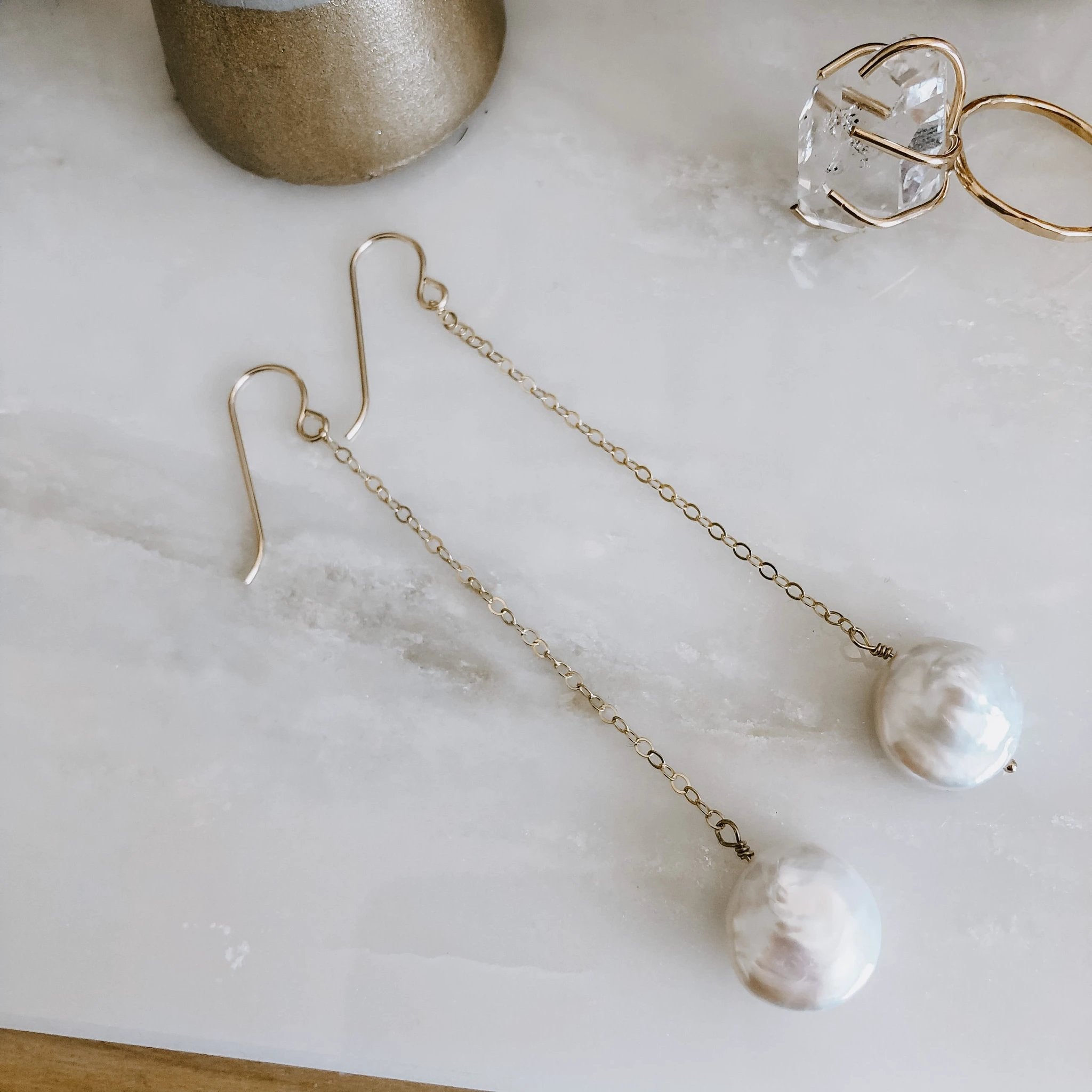 Pearl Coin Drop Earrings by Derive Jewelry