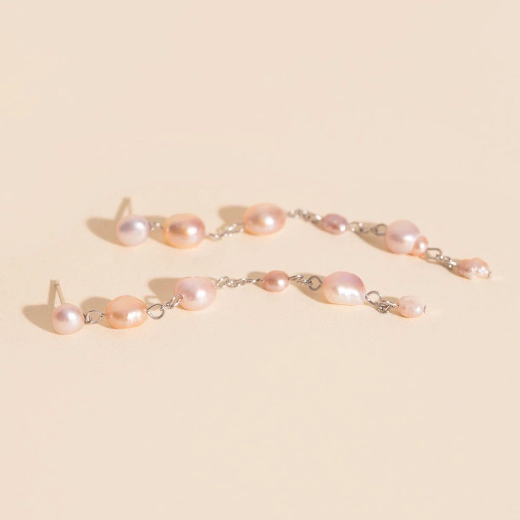 Pearl Dangle Chain Stud Earrings by Oh Clementine
