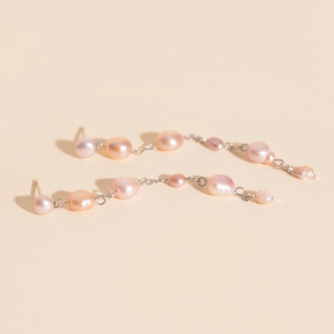 Pearl Dangle Chain Stud Earrings by Oh Clementine