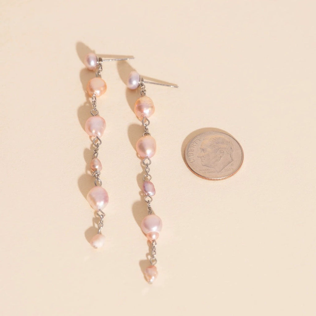 Pearl Dangle Chain Stud Earrings by Oh Clementine