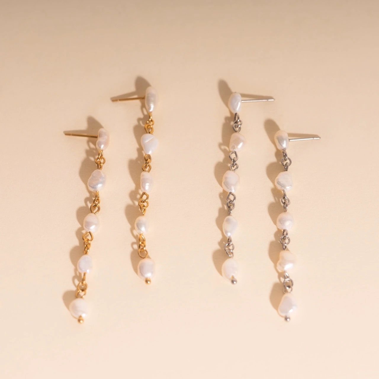Pearl Dangle Chain Stud Earrings by Oh Clementine