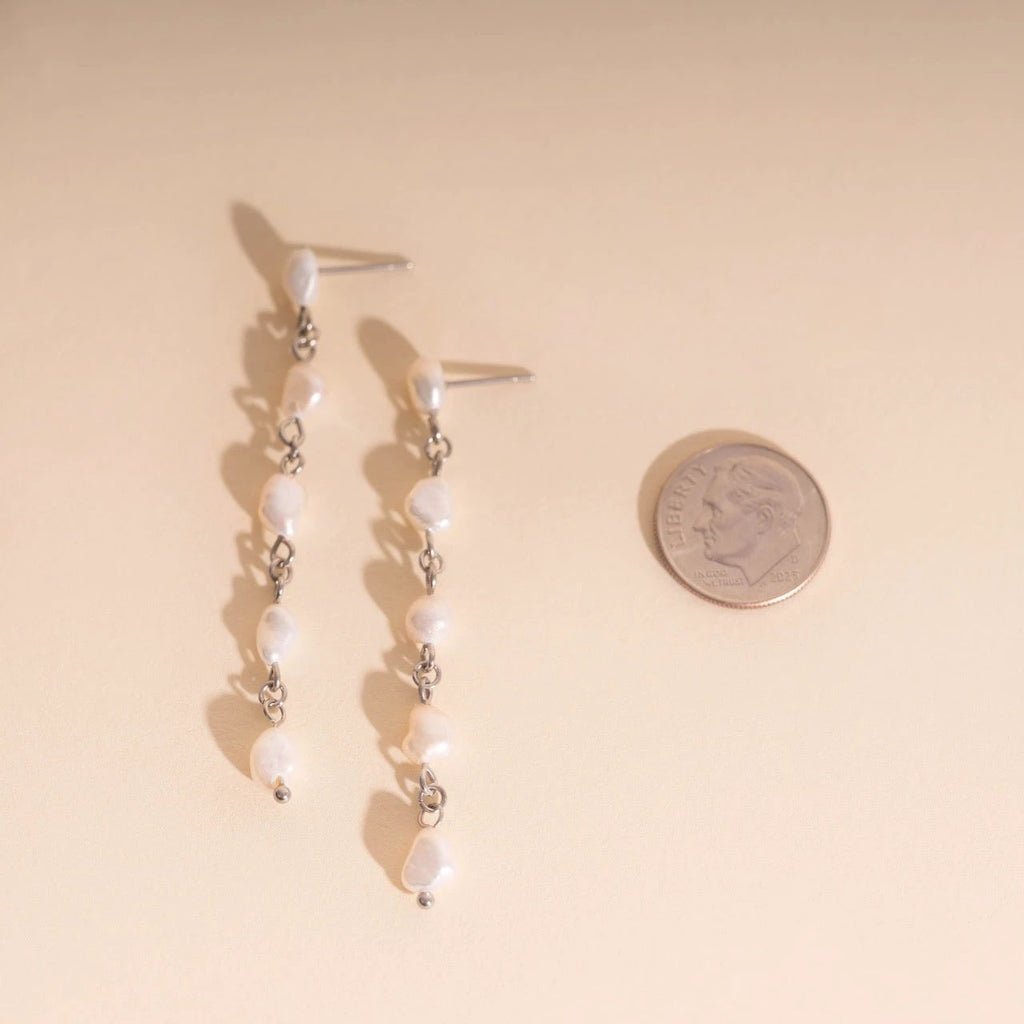 Pearl Dangle Chain Stud Earrings by Oh Clementine
