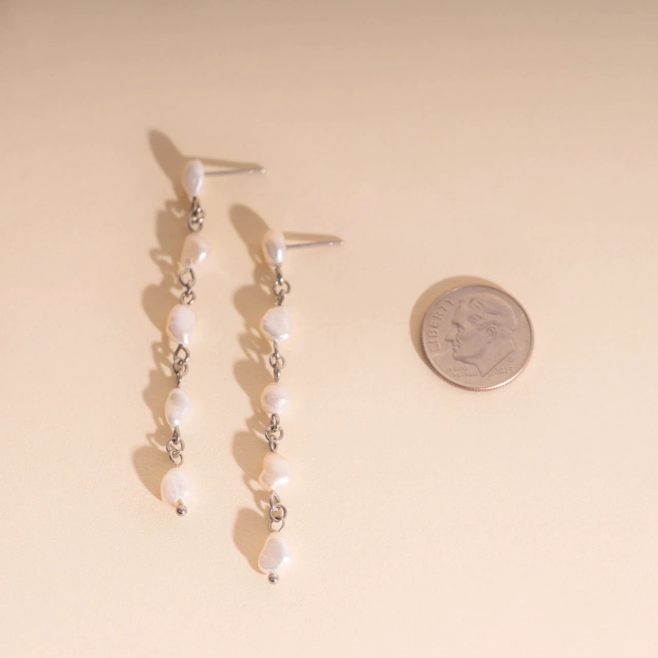 Pearl Dangle Chain Stud Earrings by Oh Clementine