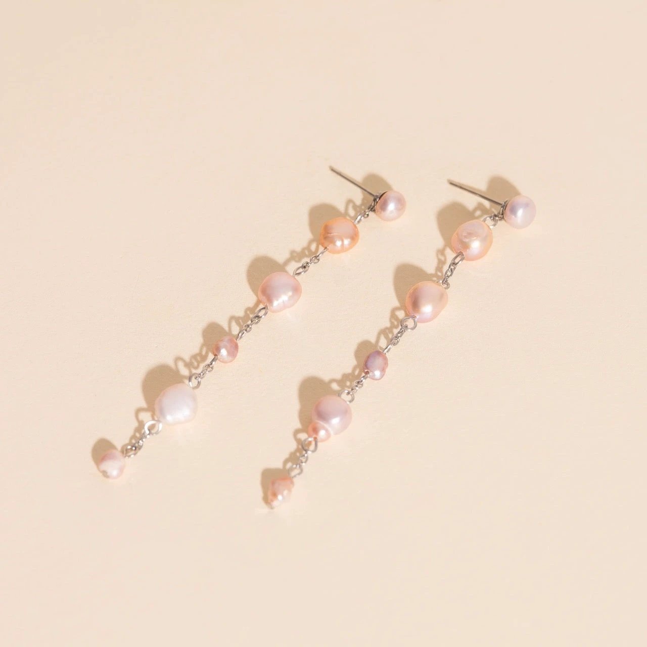 Pearl Dangle Chain Stud Earrings by Oh Clementine