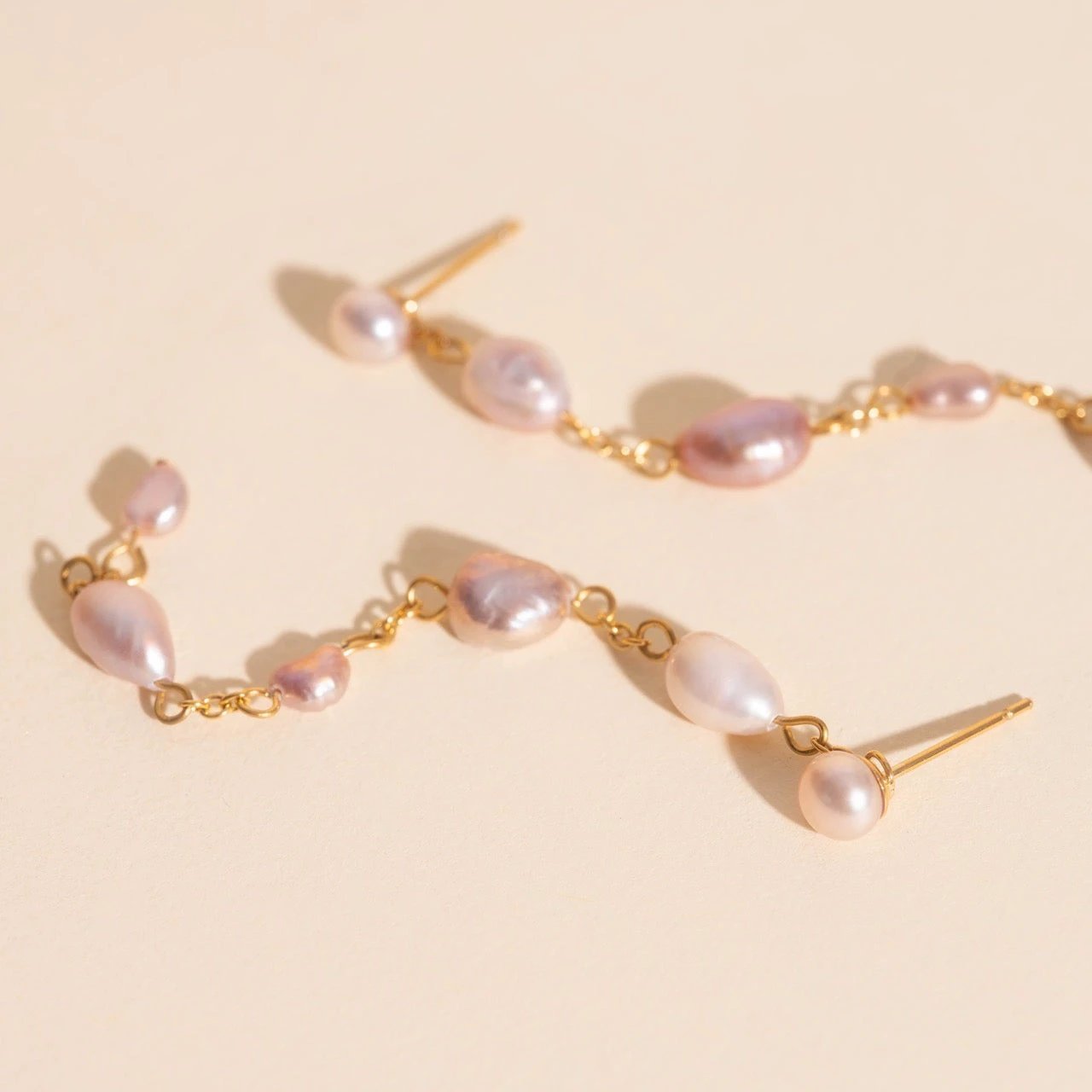 Pearl Dangle Chain Stud Earrings by Oh Clementine