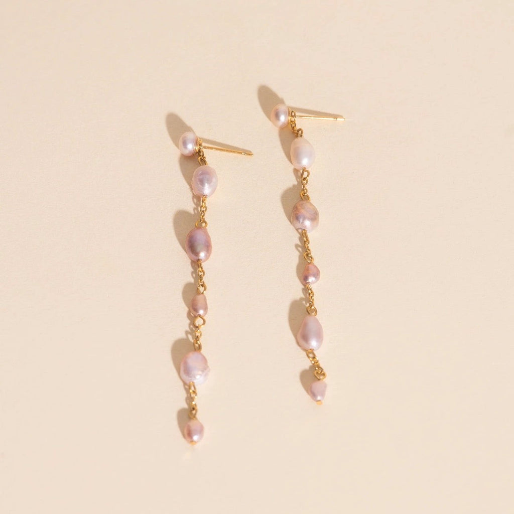 Pearl Dangle Chain Stud Earrings by Oh Clementine