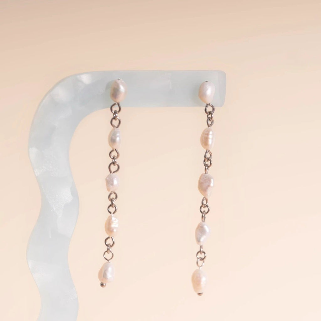 Pearl Dangle Chain Stud Earrings by Oh Clementine