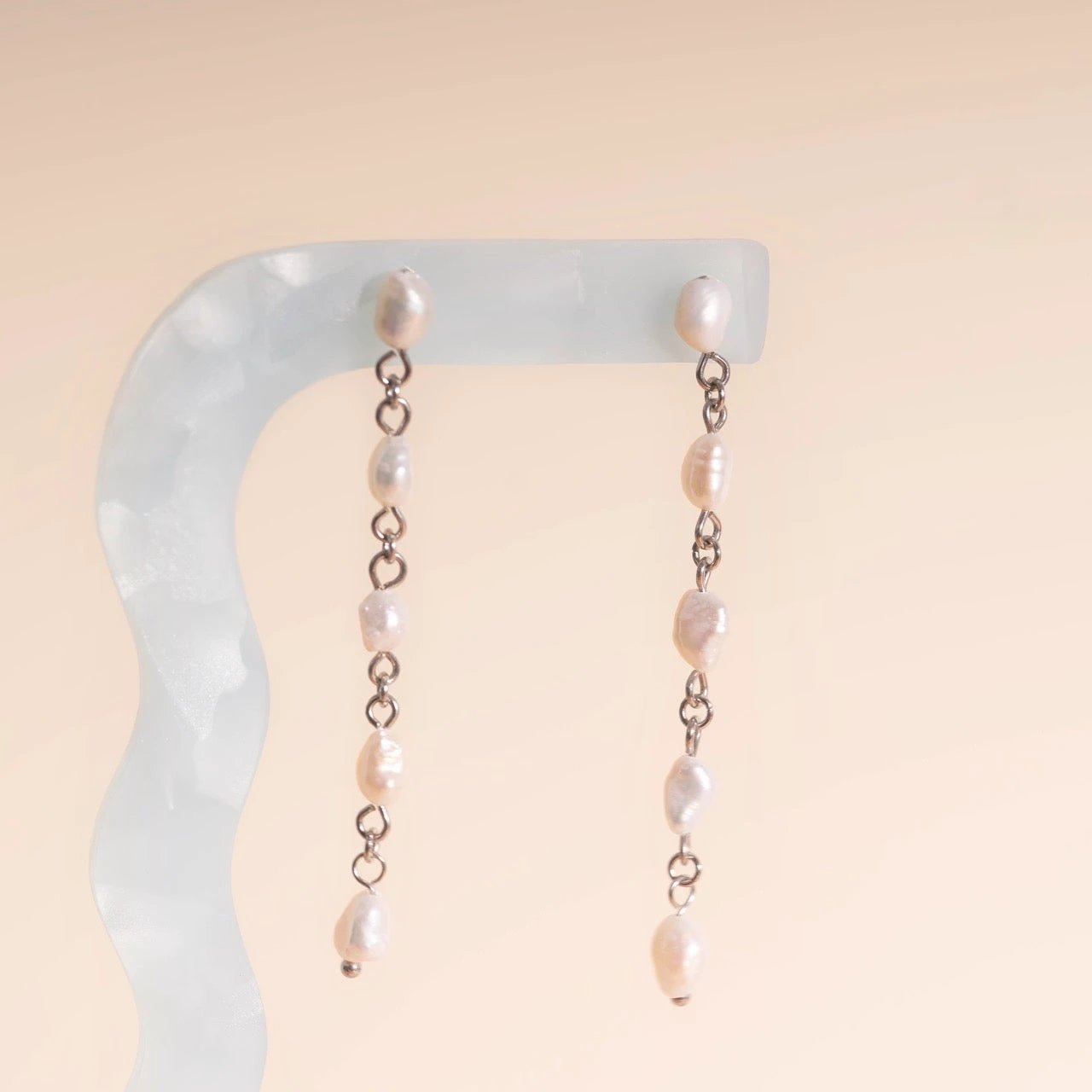 Pearl Dangle Chain Stud Earrings by Oh Clementine