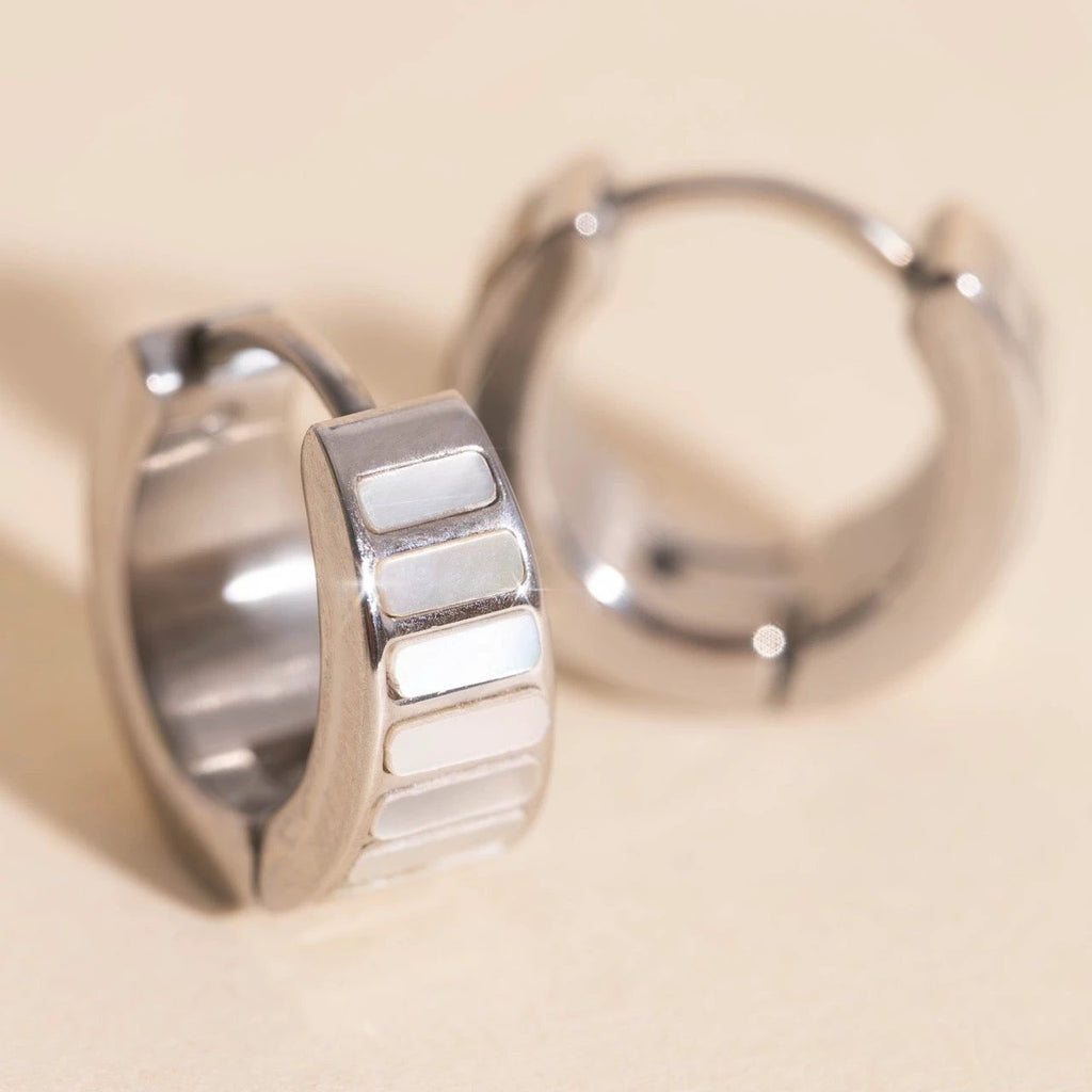 Pearl Shell Teardrop Super Chunky Huggie Hoop Earrings by Oh Clementine