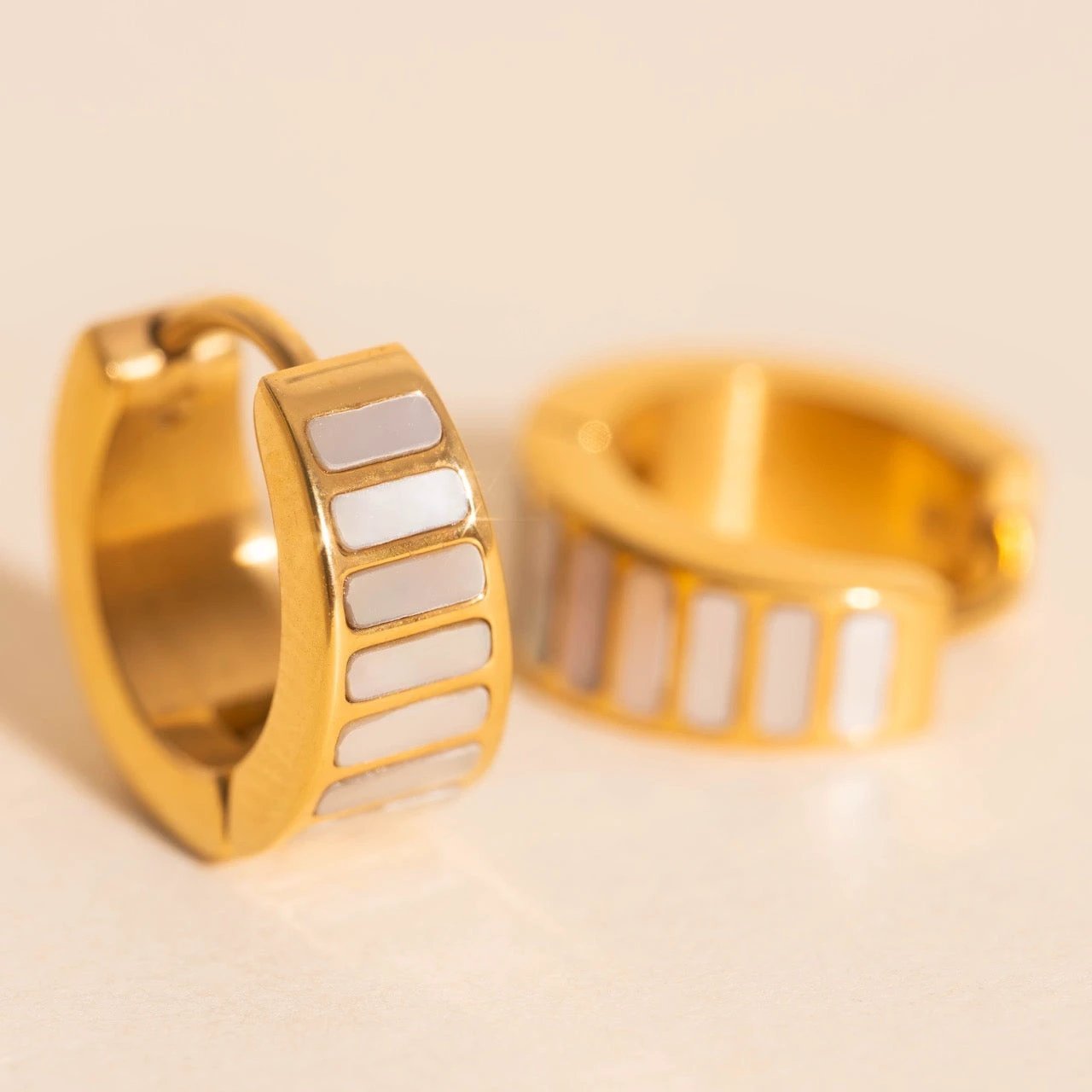 Pearl Shell Teardrop Super Chunky Huggie Hoop Earrings by Oh Clementine