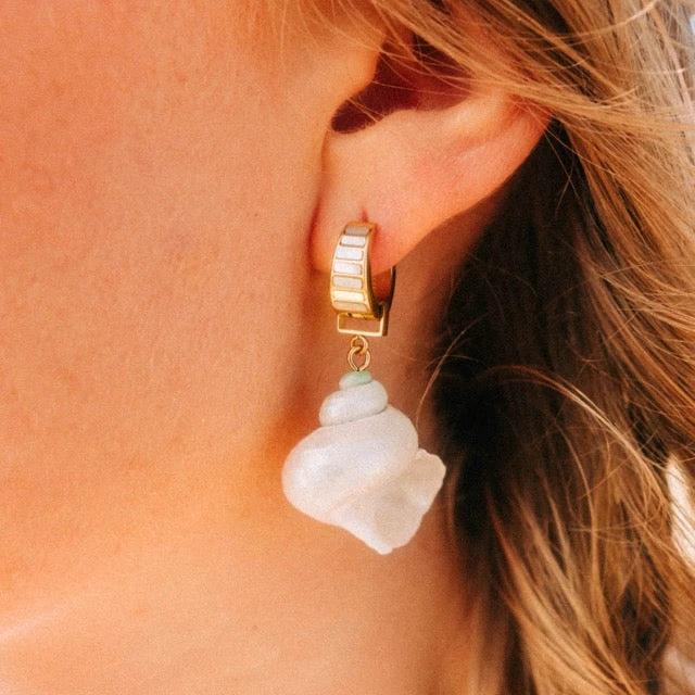 Pearl Shell Teardrop Super Chunky Huggie Hoop Earrings by Oh Clementine