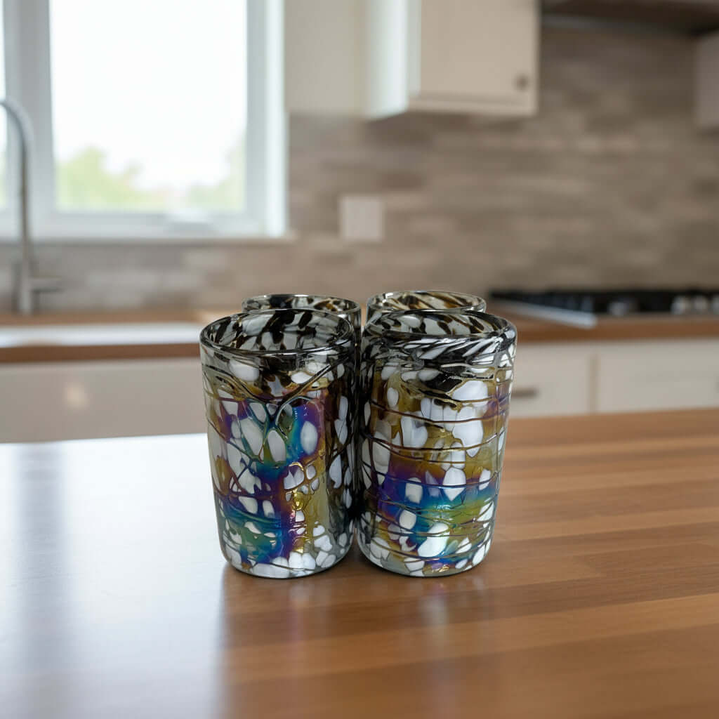 Pearlescent Swirl Hand-Blown Glass | Mexican Mocha Mix Tumbler Mexican Drinking Glass La Vie Bien Pearlescent Swirl Hand-Blown Glass | Mexican Mocha Mix Tumbler